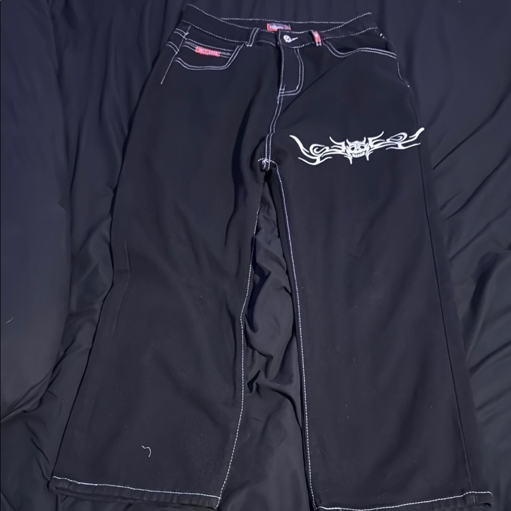 JNCO Black Flare Jeans with White Stitching